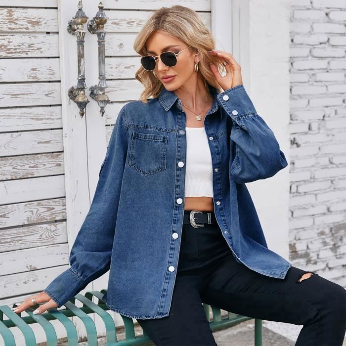 Manches Longues Longue Chemise En Jean Femme Chemise En Jean Femme