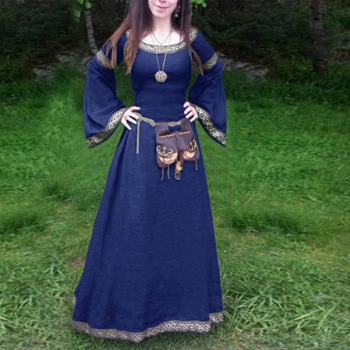 Femmes Robe Medievale Renaissance Fit Irreguliere A Manches Longues Cosplay Robe Maxi Bleu Bleu Cdiscount Pret A Porter