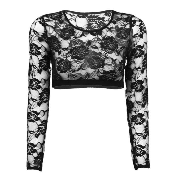XIXIMAON Body Manches Longues Femme Body en Maille Transparent Tops T-Shirt Moulant Tulle sous-Vêtement Lingerie Clubwear