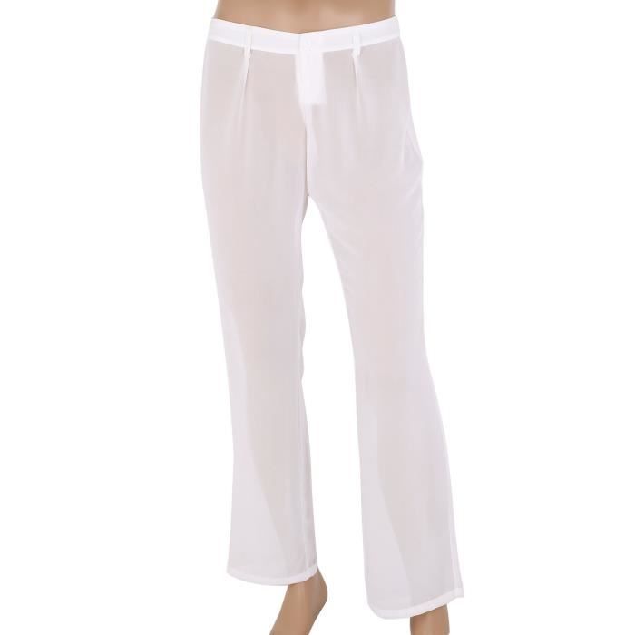 Pantalon Transparent Homme Sexy Lingerie de Soie Bas de Pyjama Longue M-XL Blanc Blanc - Cdiscount Prêt-à-Porter