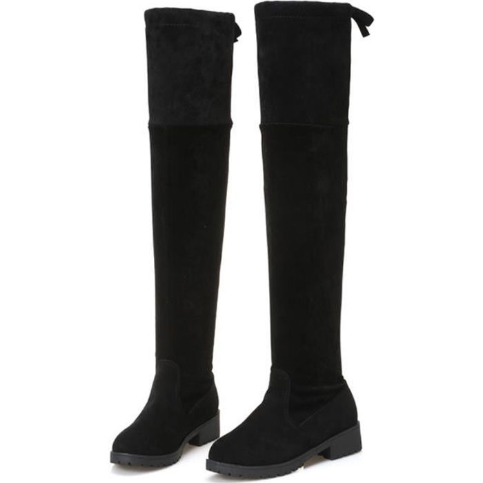 Cuissardes Femme En Cuir - Bottes Hautes Au Genou à Talon Carré - Style Punk & Décontracté - Hiver