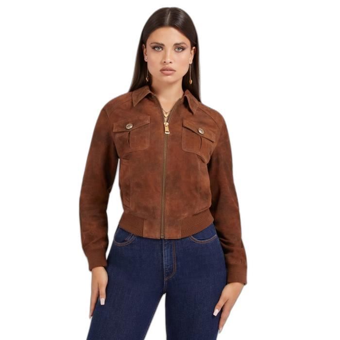 Veste En Cuir D'agneau Guess Pour Femme - Taille XS Couleur Mocha