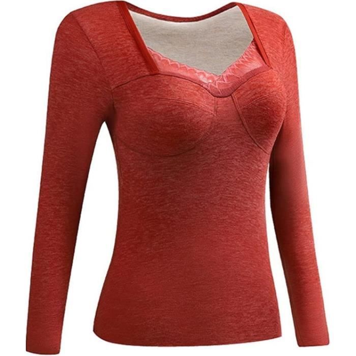 V Thermique Femme Maillot de Corps à Manches Longues sous-Vêtements Chauds  Thermique Automne Hiver Vetement Thermique pour Femme