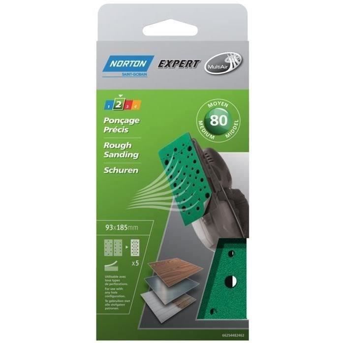 Garniture ponçage multi air - NORTON - grain 80 - 93x185 mm
