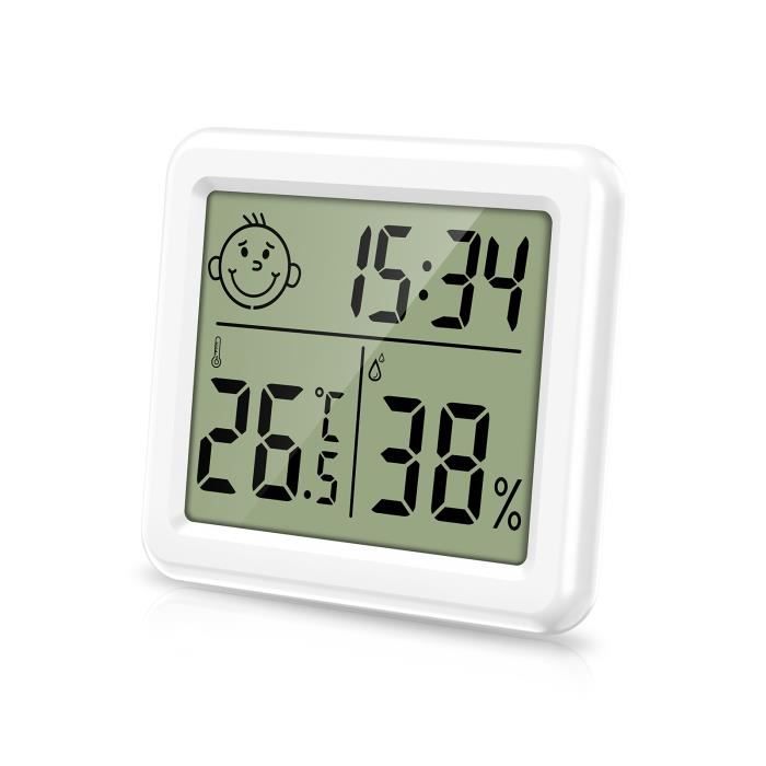 Thermomètre hygromètre numérique, moniteur de température et d'humidité  intérieure LCD 3,2, ℃/℉, affichage de l'heure - Cdiscount