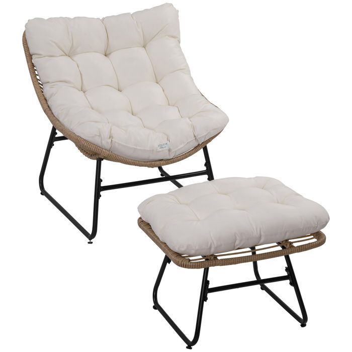 Outsunny - Chaise avec repose-pieds - Polyester - 69x76x70cm - Bois naturel