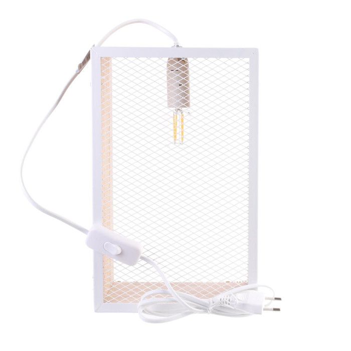 Lampe à Poser Bois & Métal Cadre 29cm Blanc & Naturel Lampe à Poser Bois & Métal Cadre 29cm Blanc & Naturel
