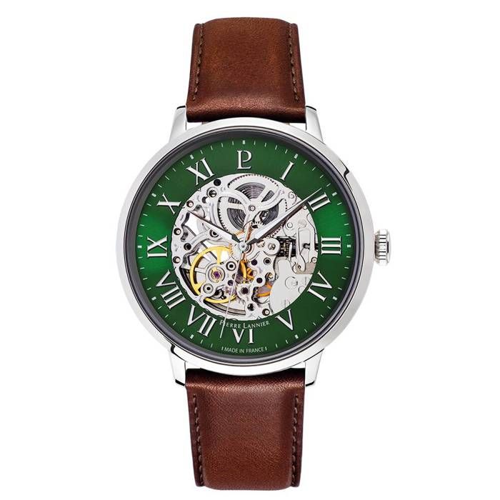 Automatique Homme AUTOMATIC Argenté Cadran Soleillé Vert Bracelet Cuir Brun 20M Automatique Homme AUTOMATIC Argenté Cadran Soleillé Vert Bracelet Cuir Brun 20M