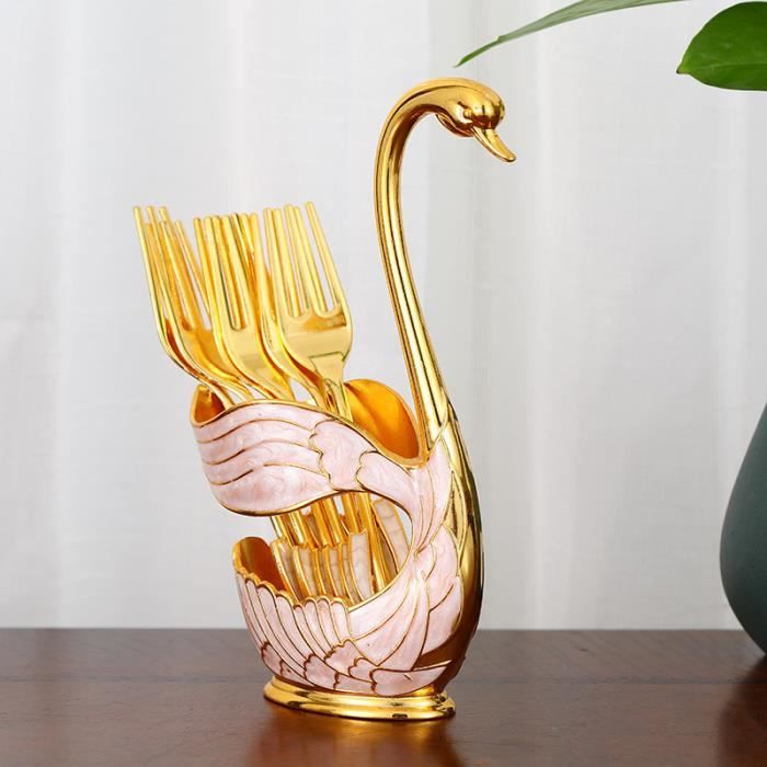 Support Vaisselle En Forme De Cygne - Organiseur Métal Décoratif Pour Cuillères, Fourchettes Et Sachets De Thé