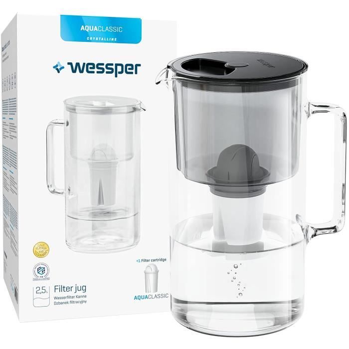 Carafe Filtrante AQUAPHOR Provence 4,2L - Filtre A5 - Réduction Calcaire/Chlore - Design Verre