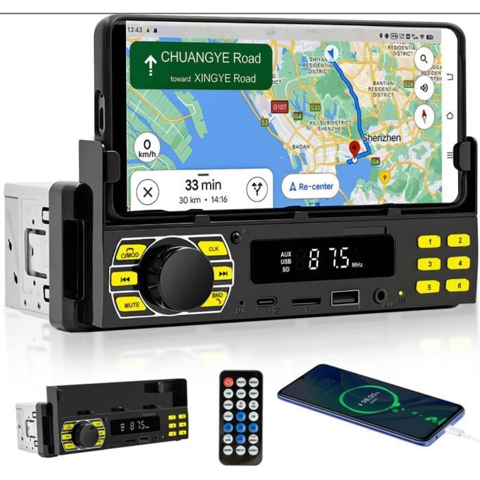 Speaker System Autoradio 1 DIN Bluetooth - Avec FM, Lecteur TF/USB, AUX, EQ - Marque NHOPEEW, Puissance 4x45W Autoradio Ecran
