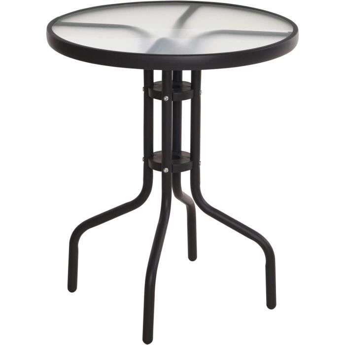 table de bistro ronde en métal avec plateau en verre, table de jardin, table de balcon, table de terrasse, couleur noire, 70 x 6152
