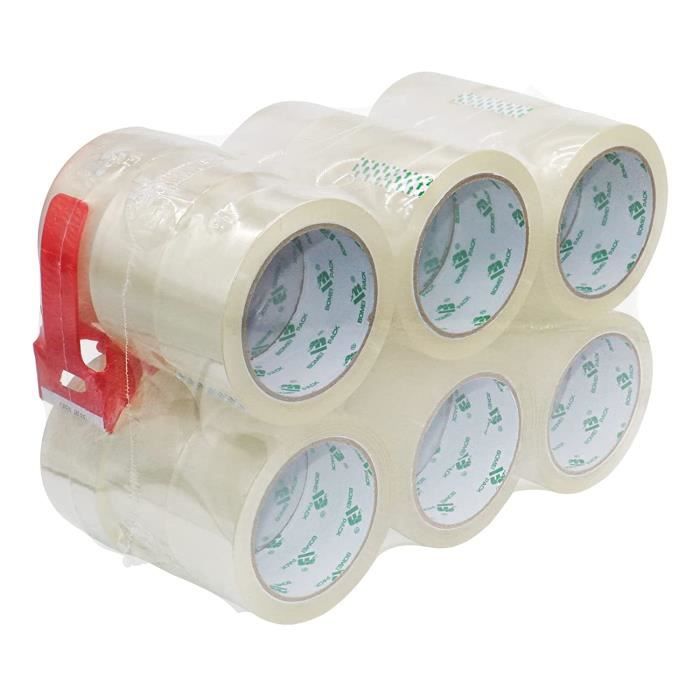 Pack De 6 Rouleaux De Ruban D'emballage Renforcé En Fibres, 5.5 Mil, 2 Pouces X 60 Yards, Adhésif Fort, Transparent