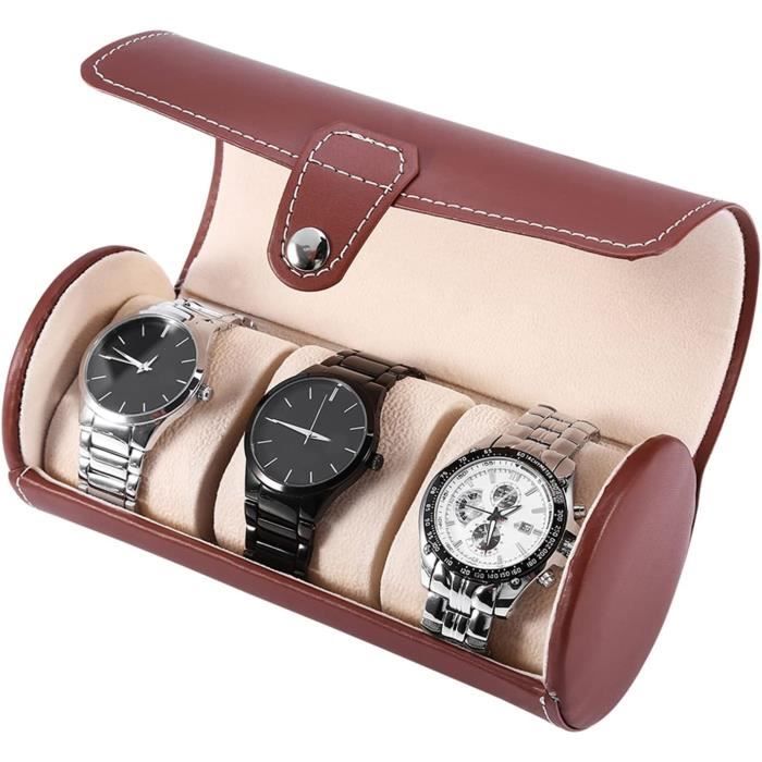 Boîte à Montres Portable En Cuir - étui Rétro Voyage Pour 1 Montre - Protection Feutrée 8x7x10 Cm
