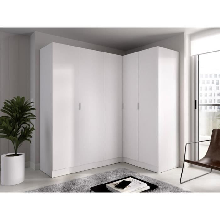 armoire d'angle 5 portes - blanc - listowel - largeur 132 cm - hauteur 184 cm - profondeur 132 cm