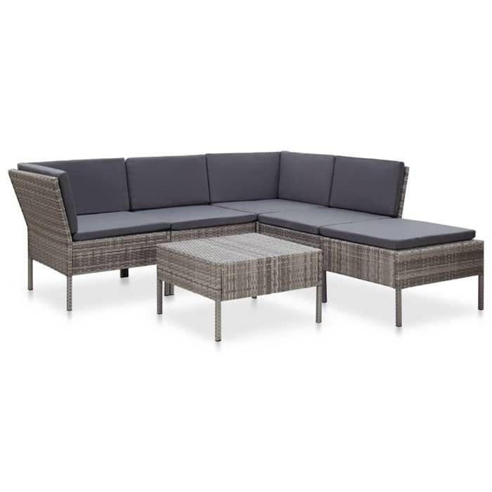 vidaXL Salon de jardin 6 pcs avec coussins résine tressée gris 48942