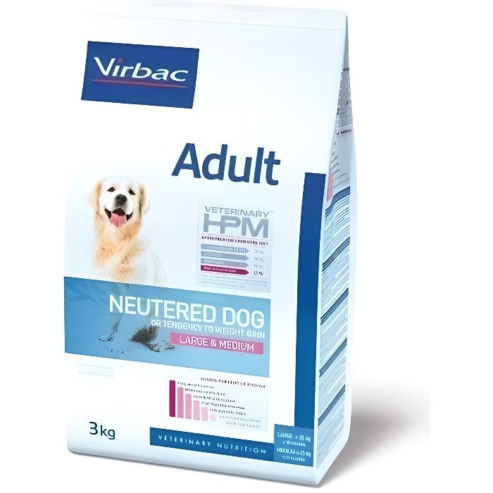 virbac veterinary hpm neutered chien adulte medium(+12 mois 11 à 25kg) large (+18mois +25kg) croquettes 7kg