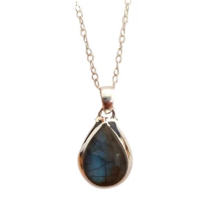 Pendentif cerclé en argent et labradorite avec sa chaîne