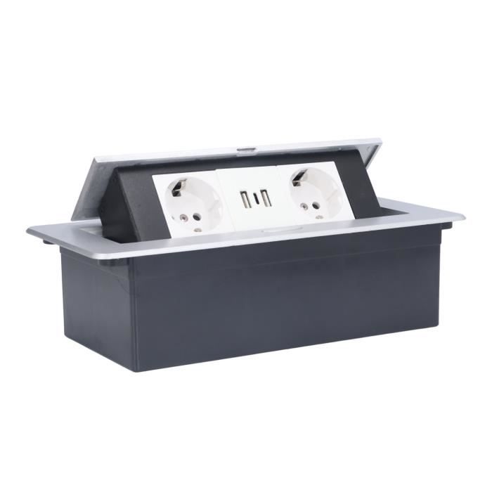 Boîte De Prise électrique Au Sol Double + USB – Acier Inox & PC – 4000W IP40 – Étanche Pour Bureau, Maison - 11