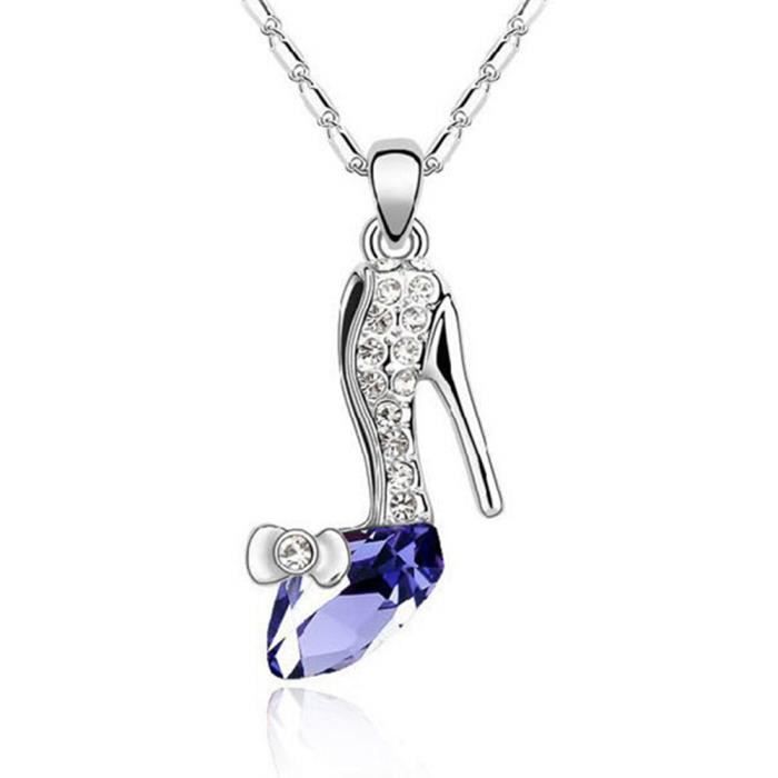 Chaude 1PC cendrillon haut talon pendentif femmes sautoir multicolore r ve strass cristal chaussures S purple