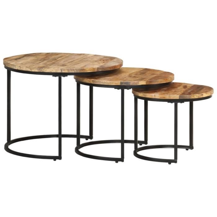 Dbaiyi-Ddis Tables gigognes 3 pcs Bois de manguier brut 84506