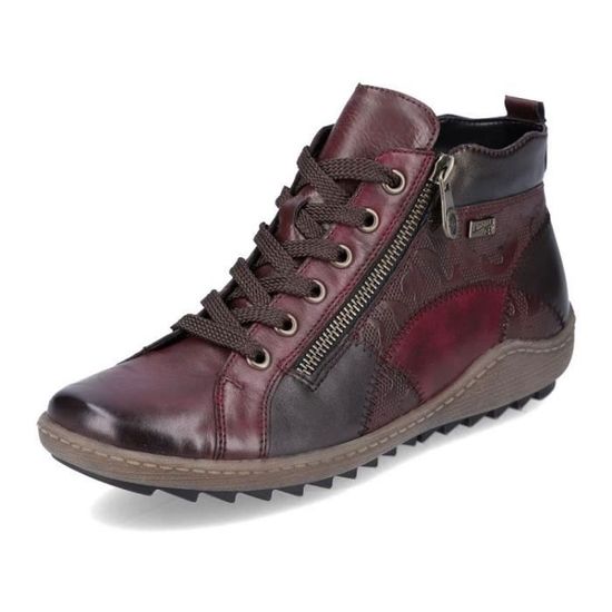 Bottines plates en cuir rouge REMONTE R1467 pour femme avec fermeture a zip et bout rond Rouge Cdiscount Chaussures