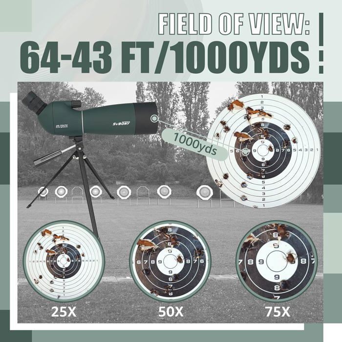 Longue-vue Svbony SV28PLUS 25-75x70mm Avec Caméra Wi-Fi SC002 - Pour Observation Des Oiseaux Et Digiscopie
