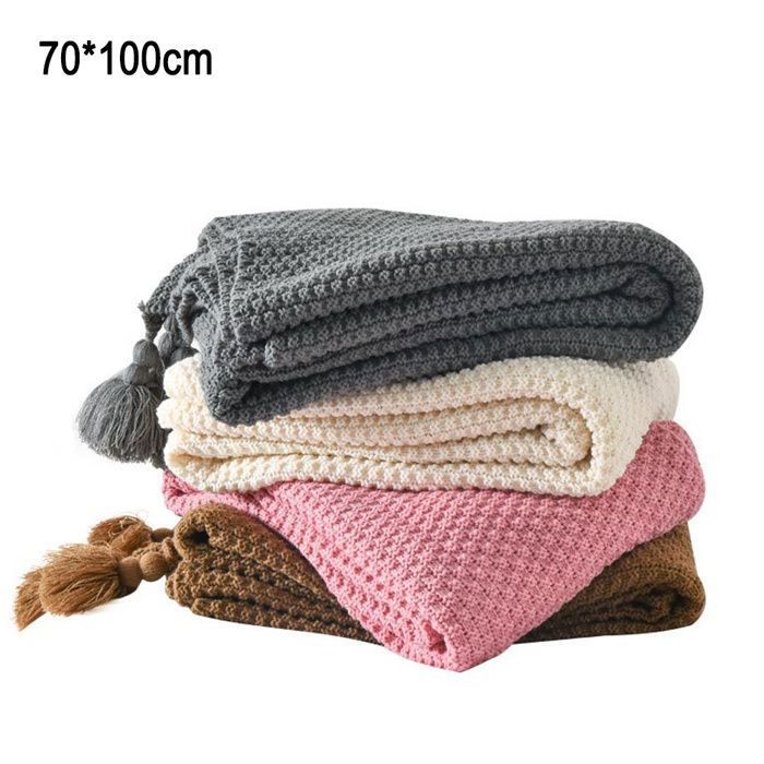 wometo Couverture Douillette Tricot 140x190 cm Blanc - Laine Chaude et Douce avec Un Motif de Tricot Noble et Sobre