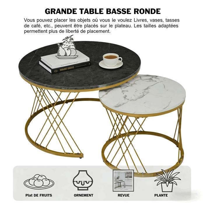 Futurefurniture® Ensemble De 2 Tables Basses Rondes Modernes En Placage De Bois Pour Salon Et Chambre A Coucher 90143050