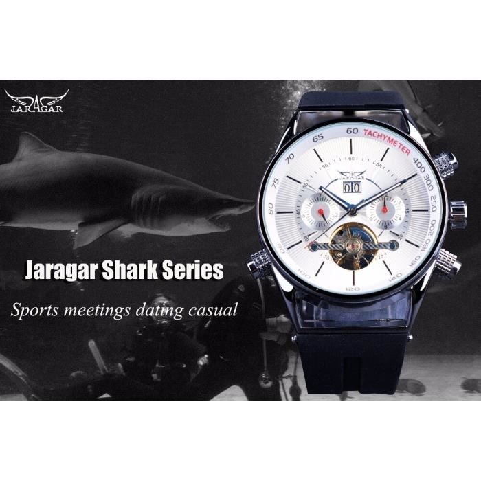 Jaragar hommes automatique montre mecanique mode blanc calendrier luxe Silicone bande Top marque auto vent montres Relogio Masculino Achat vente montre Homme Adulte Cdiscount