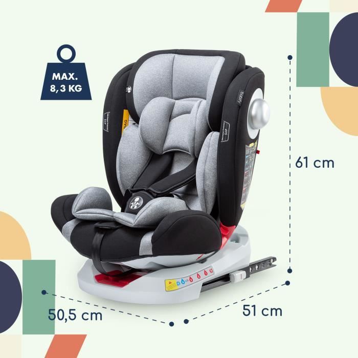 Siege auto bebe Babify Isofix 360 de 0 12 ans Systeme de ceinture ISOFIX 5 points R44 04 Gris Achat Vente siege auto Siege auto bebe