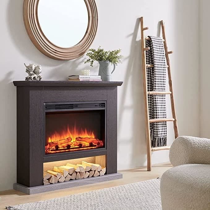 BALDERIA cheminée électrique de sol Archie, Avec effet de flammes 3D, Chauffage 2000W, Avec télécommande & thermostat