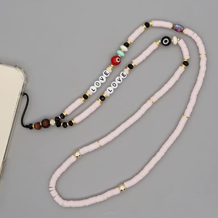 4 Dragonnes Téléphone Perles - Bijou Portable Femme - Chaîne Sécurité Blanc
