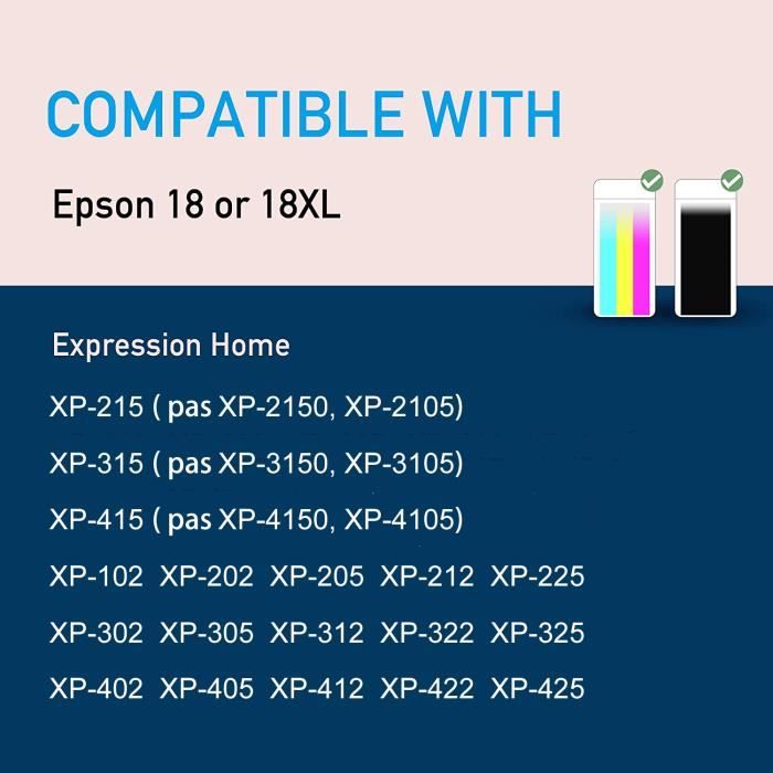 Cartouche d'encre compatible Epson 18 XL 18XL - UOOPO - Pack de 15 - Noir,  Cyan, Magenta, Jaune