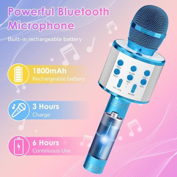 ShinePick Microphone Karaoke sans Fil,Micro Karaoké Bluetooth avec LED | Micro Karaoke pour Enfants/Adultes Chanter, Disco,Portable,Multi Couleur, Compatible avec Android,iOS,PC,Smartphone,KTV