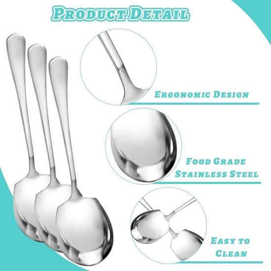 Lot De 3 Cuillères De Service Inox - Grandes Cuillères Long Manche Pour Buffet Et Cuisine