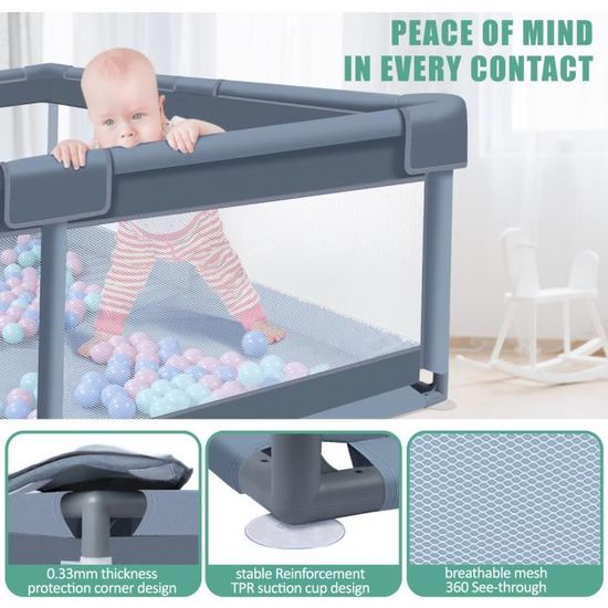 Parc Bébé UISEBRT 200x180cm | Filet Respirant, Base Antidérapante - 68cm Haut