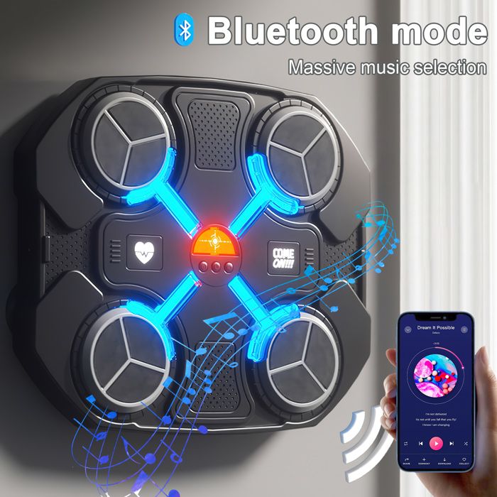 Machine De Boxe Musicale Murale Pour Enfants – 3 Modes, 5 Vitesses, Bluetooth, Gants Inclus, Rechargeable USB