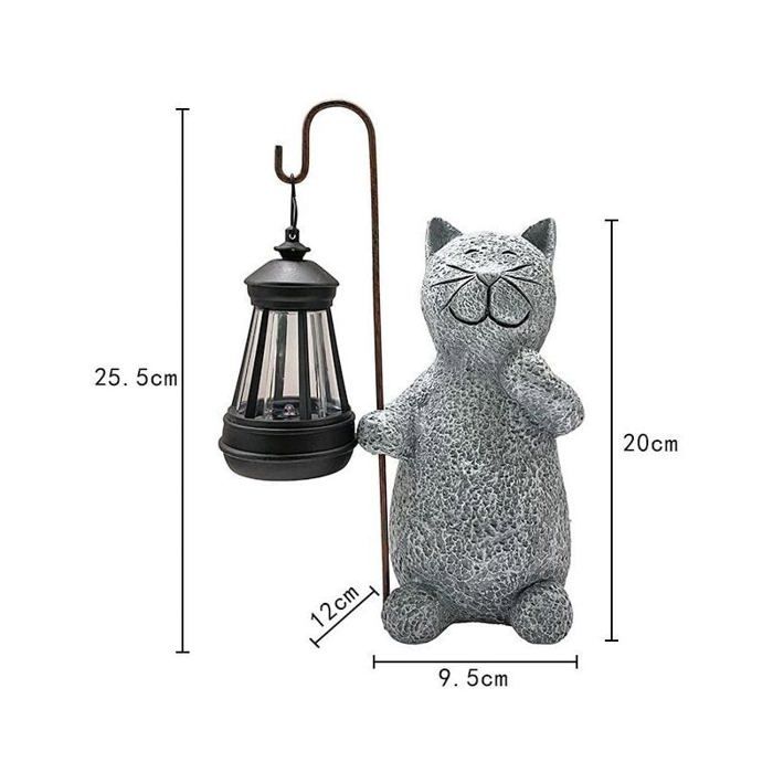 Statue De Chat En Résine Avec Lanterne Solaire (main De 26 Cm