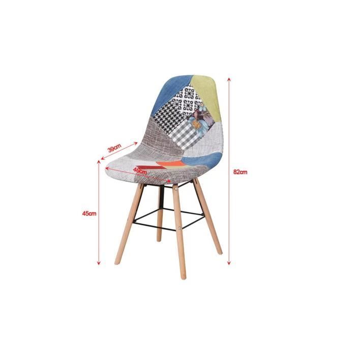 Lot De 4 Chaises De Salle à Manger Patchwork Scandinave - Rembourrées, Pieds En Chêne Massif, Charge 120 Kg (Rouge)