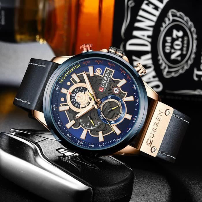 Montre Homme Montre Homme Montre Ronde Montre Homme Digitale Homme Montre-Bracelet  Analogique Numérique Rétro-Éclairage Double Heure Ronde Sport Montre Or  Noir 