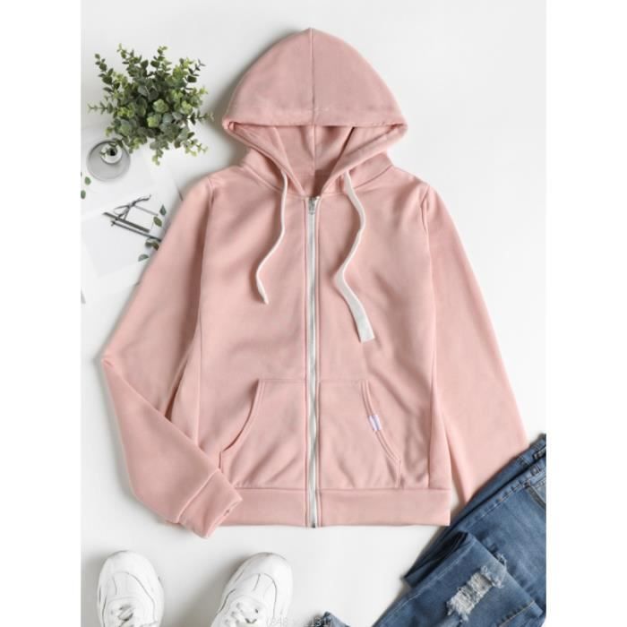 Femme Sweat Shirt a Capuche avec Fermeture Eclair Hoodie Sweat Zippe Manches Longues Temps Libre Sport Outdoor Casual Basic Rose Rose Cdiscount Pret a Porter