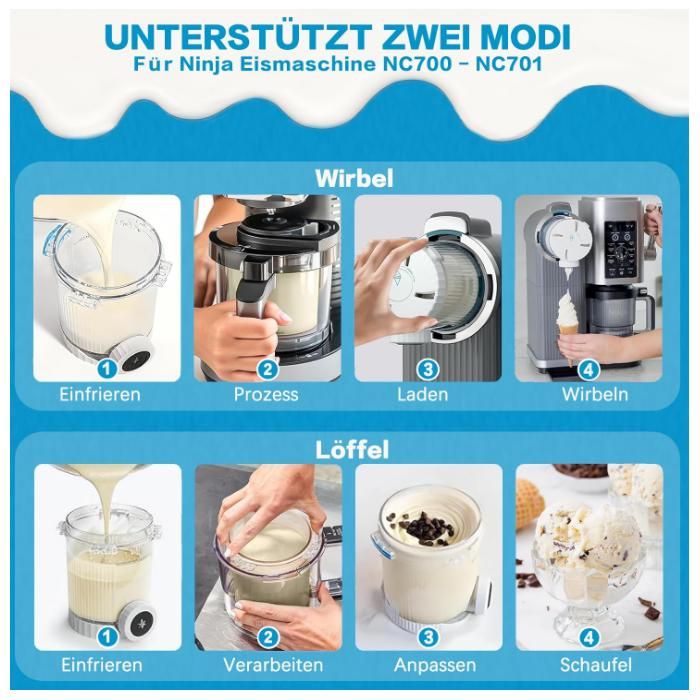 Lot De 4 Récipients Pour Machine à Glace Ninja Creami NC700 – Compatible NC701EU, Sans BPA, Lave-vaisselle