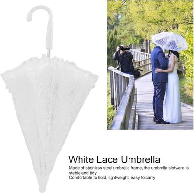 Ombrelle Mariage Dentelle Cyrank - Parapluie Décoratif Vintage 48.5cm Blanc