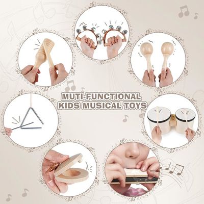 Kit 10 Instruments De Musique En Bois Pour Enfants Dès 3 Ans – Montessori – Tambour, Maracas, Castagnettes