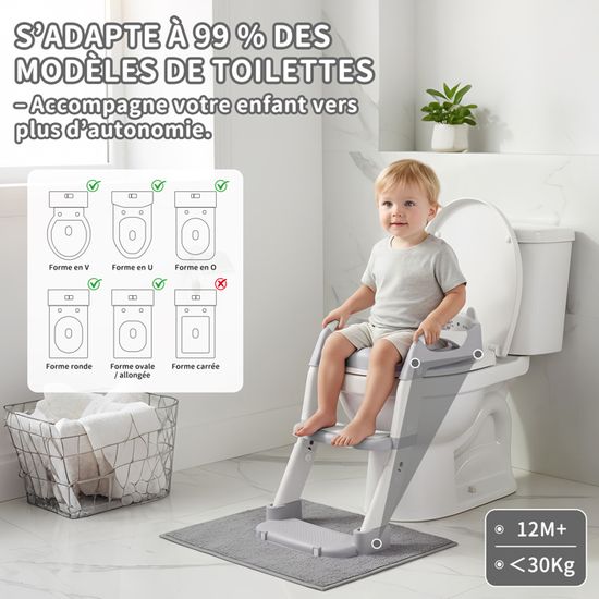 UCAMP Réducteur Toilette Enfant Avec Échelle Pliable – Siège WC Adaptateur Hauteur Réglable, Anti-Éclaboussures, Pour Formes V, U, O