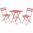 Table bistrot de jardin et 2 chaises pliantes - Oviala - Acier - Rouge-0