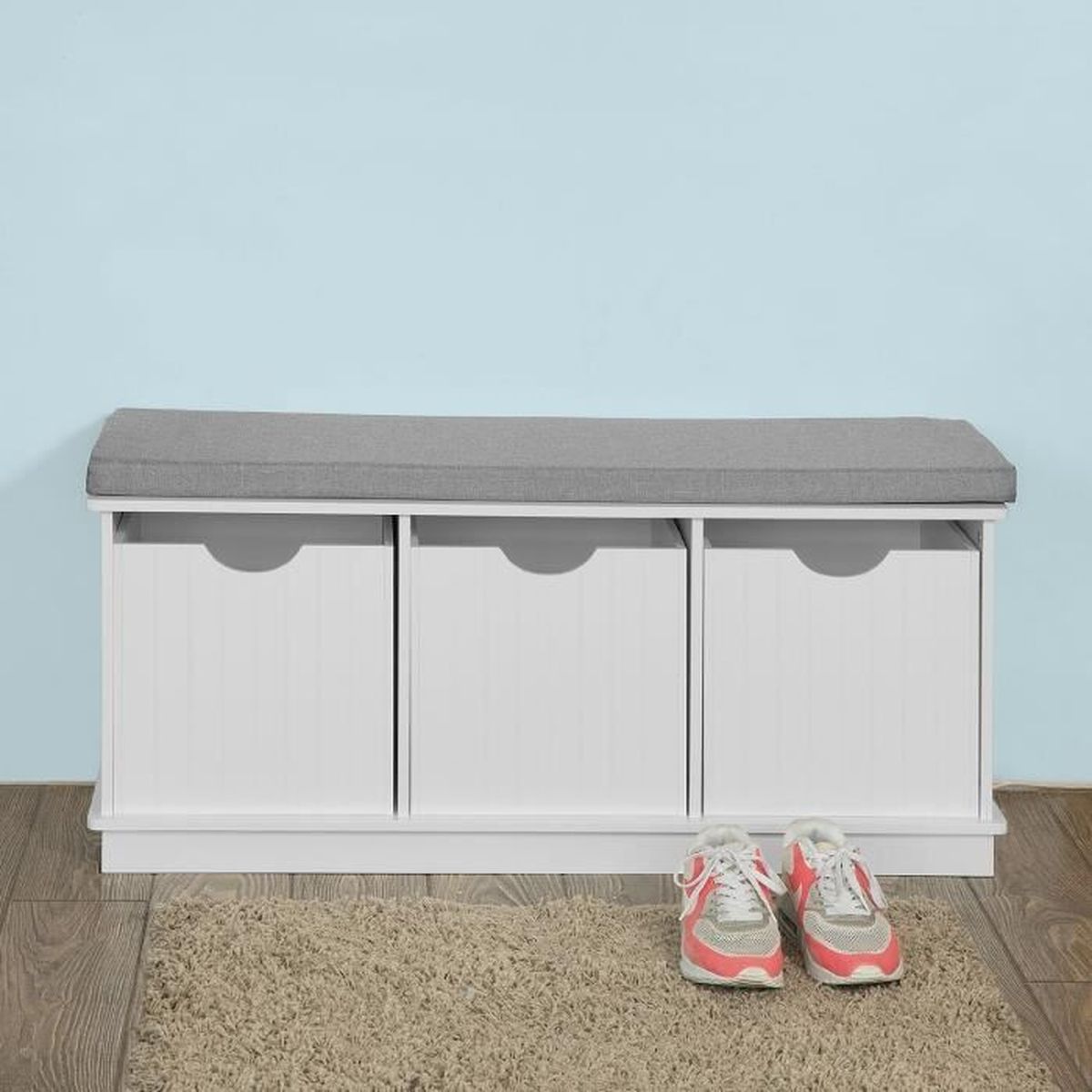 Banc de Rangement avec 3 cubes et coussin rembourré Meuble d'Entrée