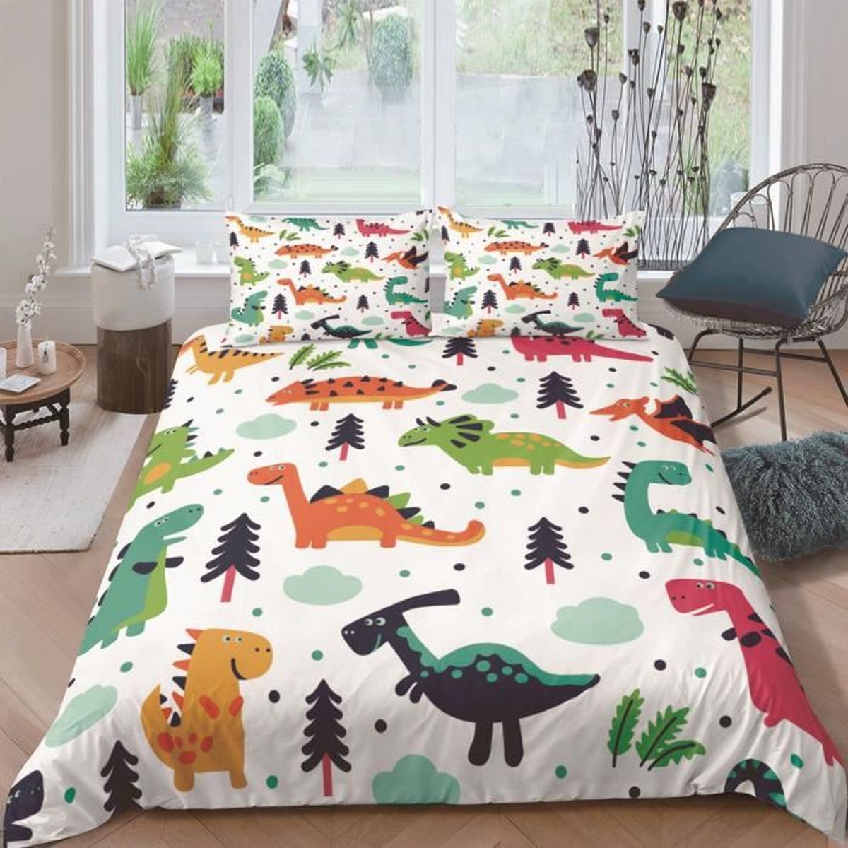 MEZO - Parure De Lit Coton Motif Dinosaures Housse De Couette 140x200cm Taie Oreiller 88935642