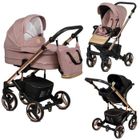 EMJOT NERI Trio 3en1 – Poussette Bébé avec Landau et Siège Auto i-Size, Rose Poudré, Châssis Or Rose, Pack Complet